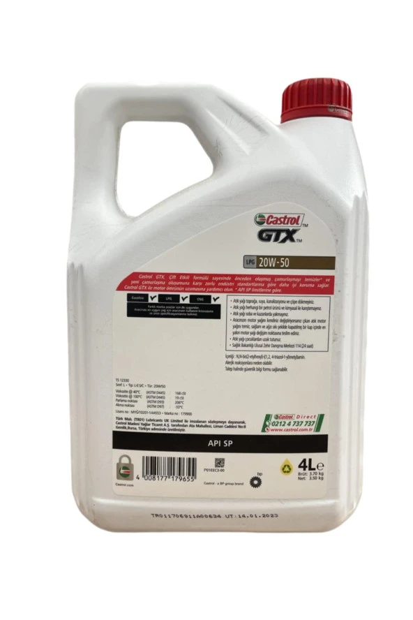 CASTROL Gtx Lpg 20w50 - 4 Lt - Benzinli Lpg Motor Yağı Üretim 2023 ürün görseli 1