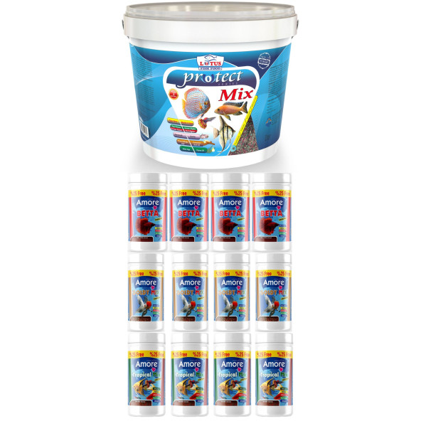 Lotus Protect Mix 2.4Kg Pro Chips 48-Protein Pre biyotik Kova Balık Yemi,Betta-Goldy-Tropical- 4x125ml ürün görseli 1