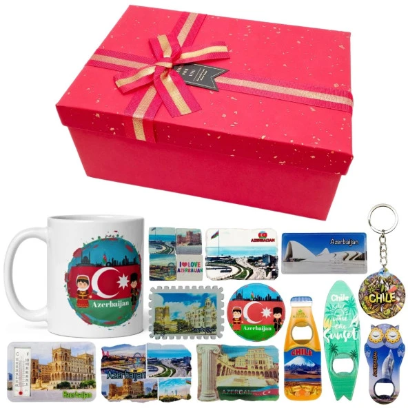 Azerbaycan Hediye Kutusu 10 Parça Kupa Magnet Anahtarlık Kutu ürün görseli 1