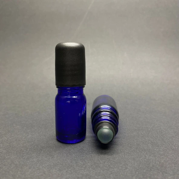 5 ml Mavi Cam Roll-on Şişe  , Siyah  Bilyeli Kapaklı , Cam Esans Şişesi x 3 Adet ürün görseli 1