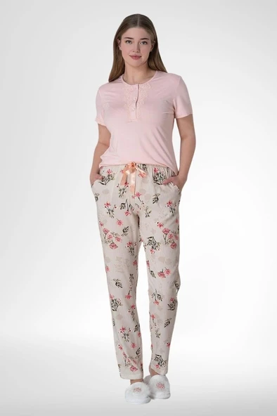 Mecit 6058 Bayan Pudra Kısa Kollu Pijama Takımı ürün görseli 1