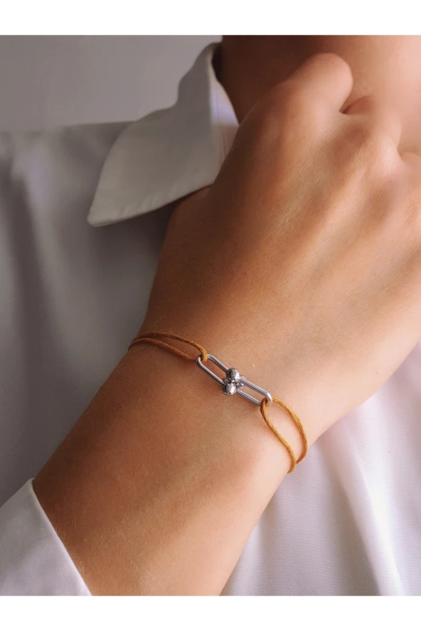 Ataç Model Deri İpli El Yapımı Silver Hardal Camel Renkli Bileklik ürün görseli 1