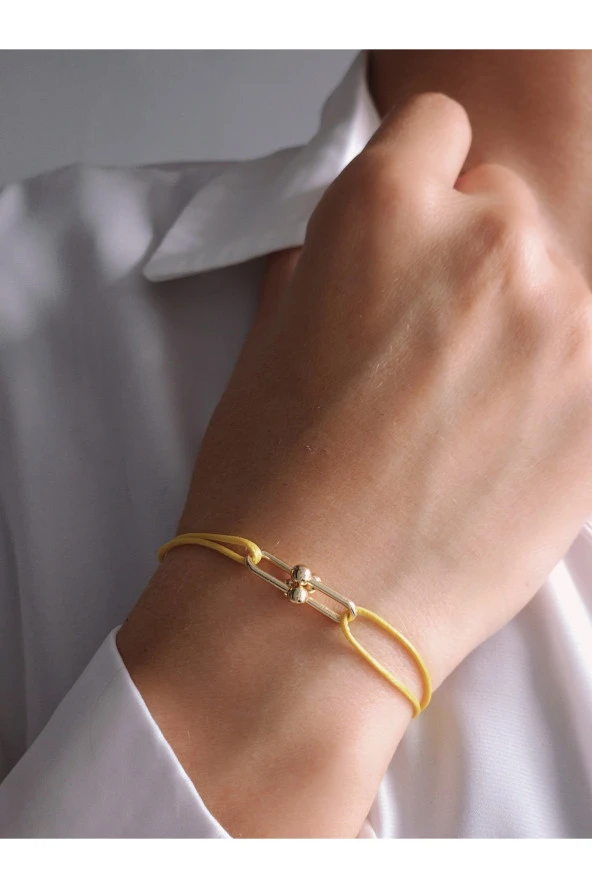 Ataç Model Deri İpli El Yapımı Gold Sarı Renkli Bileklik ürün görseli 1