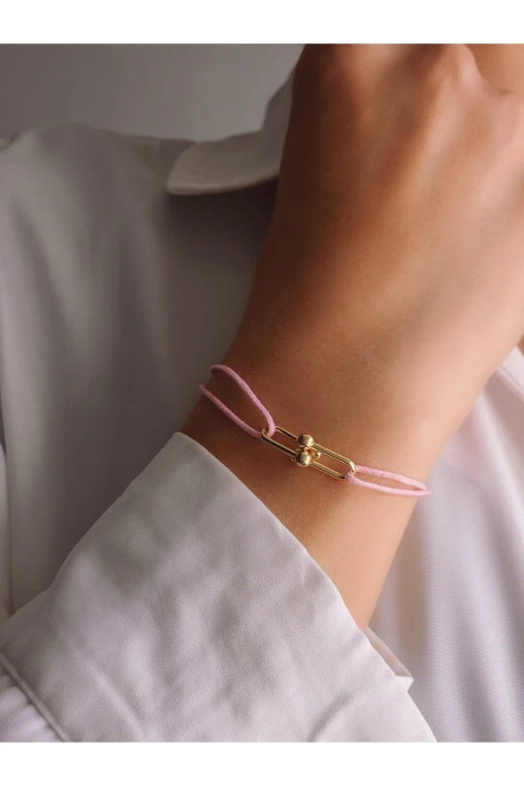 Ataç  Model Deri İpli El Yapımı Gold Pembe Renkli Bileklik ürün görseli 1