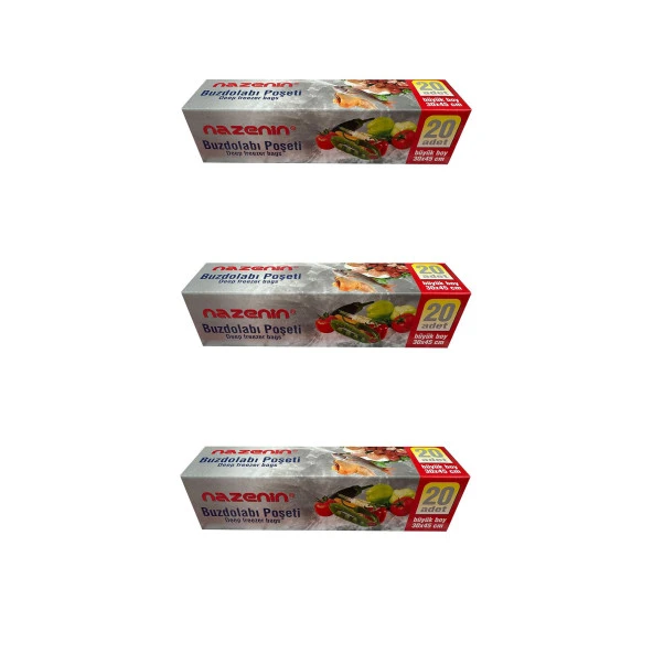Nazenin Düz Kilitsiz Şeffaf Büyük Boy Buzdolabı Yemek Gıda Poşeti Torbası- 30x45 Cm. - 20'li 3 Paket ürün görseli 1