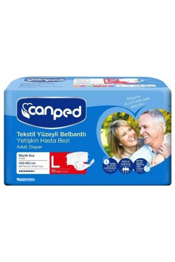 CANPED Tekstil Yüzeyli Belbantlı Yetişkin Hasta Bezi Large 30'lu ürün görseli 1