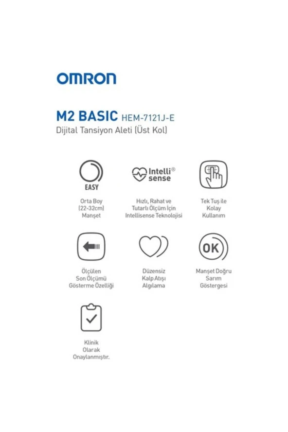 OMRON M2 basic Hem-7121j-e Üst Koldan Ölçer Dijital Tansiyon Aleti - Resim 3