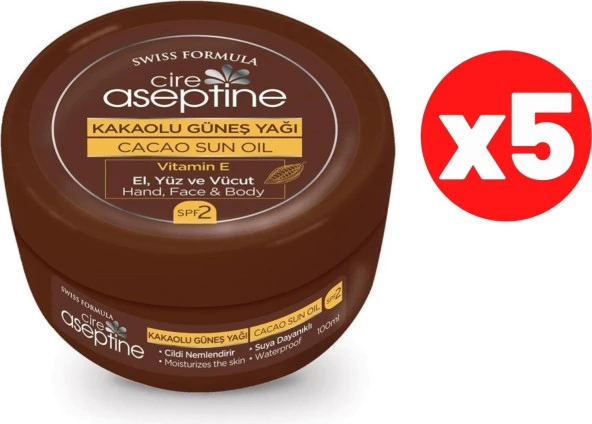 Cire Aseptine Kakaolu Güneş Yağı 100 ml . .spf 2 E Vitaminli.5 Li PAKET.5X100 Ml..aile Boyu Koruma.. ürün görseli 1