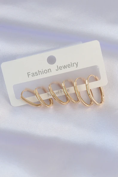 Pirinç Gold Renk İnce Oval Küpe Seti TJ-BKP8988 ürün görseli 1