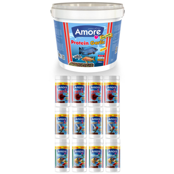 Amore Protein Garlic Malawi Ciklet 2.4Kg Pro Chips Kova Balık Yemi,Betta-Goldy Mix-Tropikal- 4x125ml ürün görseli 1