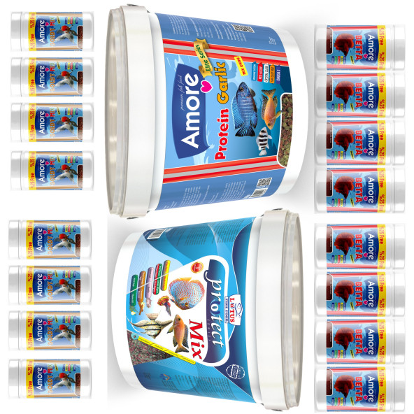 Amore Protein-Garlic Malawi 2.4Kg Pro Pre-Biotik,Protect Mix 2.4Kg 48-protein Kova,Betta-Goldy- 8x125ml ürün görseli 1