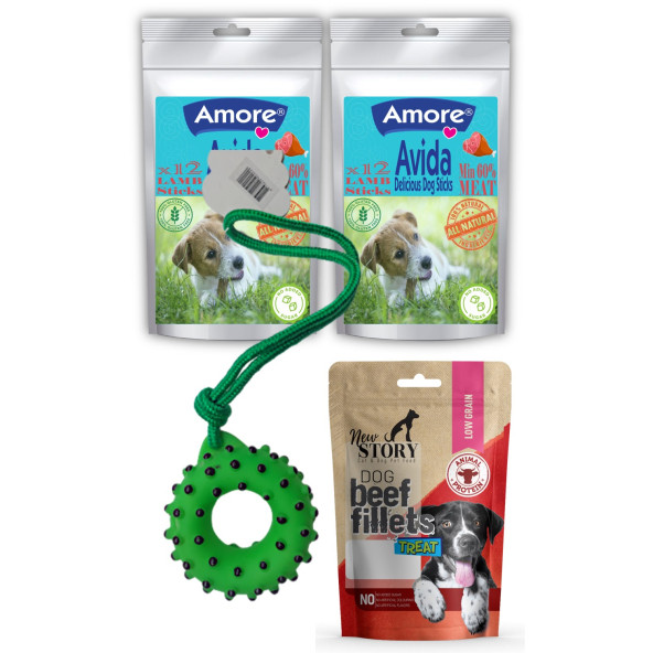 Avida Dog Lamb 2 paket 12li Kuzu Etli Sticks, Beef Fillets 80gr, Kirpi Turuncu Köpek Oyuncağı ürün görseli 1