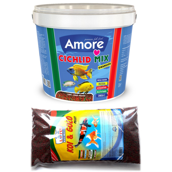 Amore Malawi Ciklet Mix Granules 3kg Kova, Lotus Koi Gold Fish Mix Pellet 860gr Poşet Japon Balığı Yemi ürün görseli 1