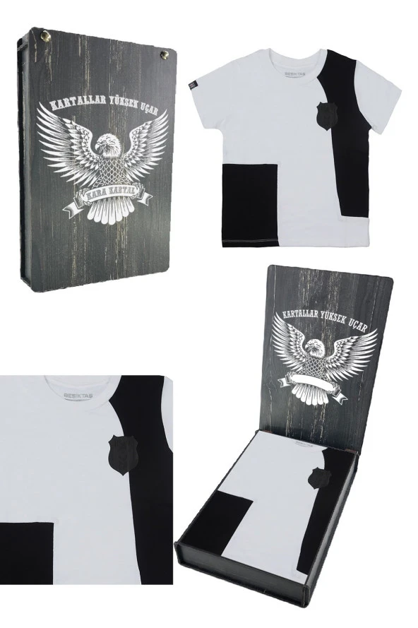 Beşiktaş Orijinal Sıfır Yaka Çocuk T-shirt Hediyelik Ahşap Kutulu ürün görseli 1
