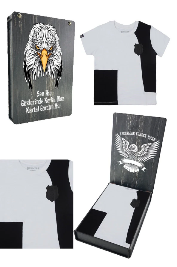 Beşiktaş Orijinal Sıfır Yaka Çocuk T-shirt Hediyelik Ahşap Kutulu ürün görseli 1