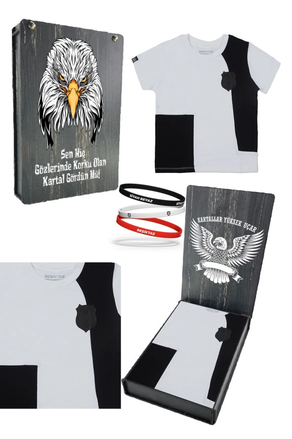 Beşiktaş Orijinal Sıfır Yaka Çocuk T-shirt + Bileklik Set Hediyelik Ahşap Kutulu ürün görseli 1