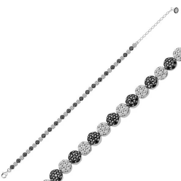 ​925 Ayar Gümüş Siyah Beyaz Su Yolu Bileklik ürün görseli 1