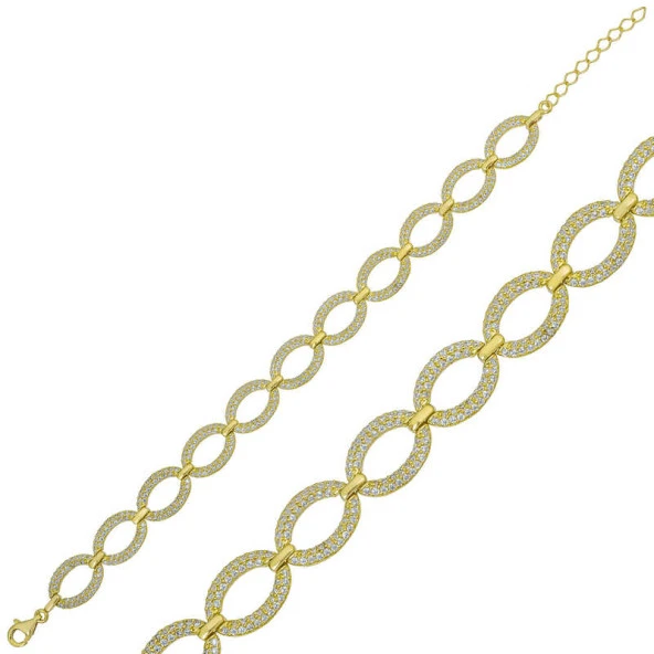 925 Ayar Gümüş Gold Oval Taşlı Bileklik - Resim 2