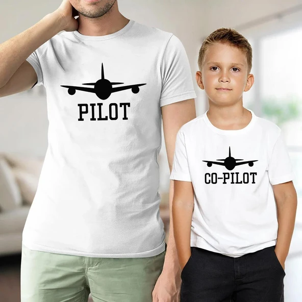 Baba Oğul Pilot Co-pilot Tshirt (Tek Ürün Fiyatıdır Kombin Yapmak için 2 Adet Sepete Ekleyiniz) ürün görseli 1