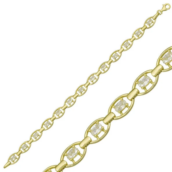 925 Ayar Gümüş Gold Oval Su Yolu Bileklik ürün görseli 1