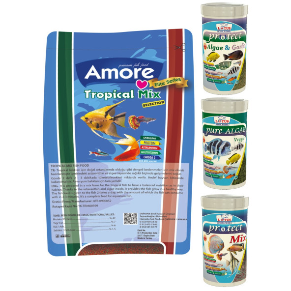 Amore Tropical Mix Selection 460gr, Lotus Protect 3 Pro 100ml Tropik Balık Yemi Set ürün görseli 1