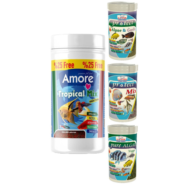 Amore Tropical Mix Selection 125ml, Lotus Protect 3 Pro 100ml Tropik Balık Yemi Set ürün görseli 1