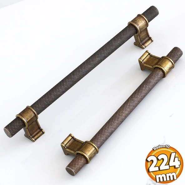 Hisar Eskitme Antik Sarı Metal 224 mm Tırtıklı Desen Mobilya Mutfak Dolap Kulpu Kulbu Kulpları ürün görseli 1