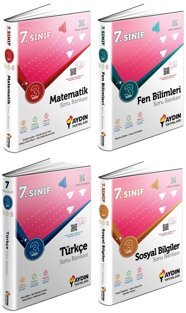 Aydın 2024 7. Sınıf Matematik + Fen + Türkçe + Sosyal Üç Adım Soru Seti 4 Kitap ürün görseli 1