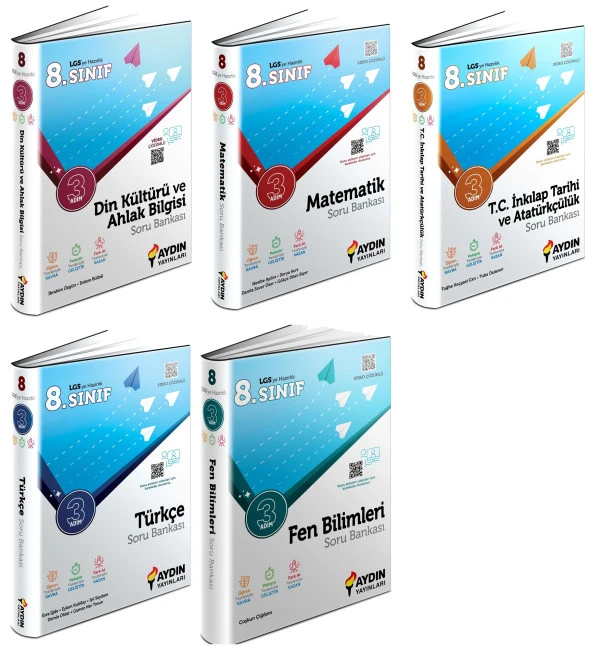 Aydın 2024 8. Sınıf Matematik + Türkçe + Fen + İnkılap + Din Üç Adım Soru Seti 5 Kitap ürün görseli 1