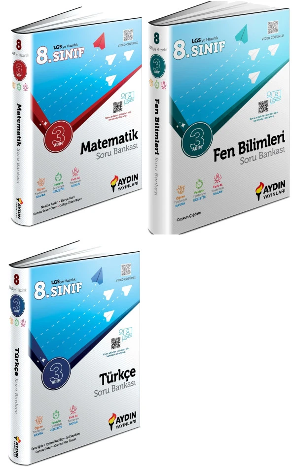 Aydın 2024 8. Sınıf Matematik + Türkçe + Fen Bilimleri Üç Adım Soru Seti 3 Kitap ürün görseli 1