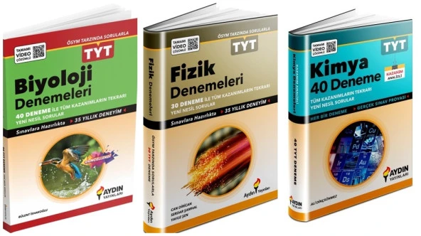 Aydın 2025 Tyt Fizik + Kimya + Biyoloji Deneme Seti 3 Kitap ürün görseli 1
