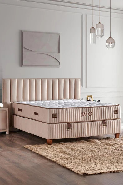 Hades Yatak Baza ve Başlık Seti 160x200 cm Çift Kişilik Paket Yaylı Lüks Yatak Krem Baza Başlık ürün görseli 1
