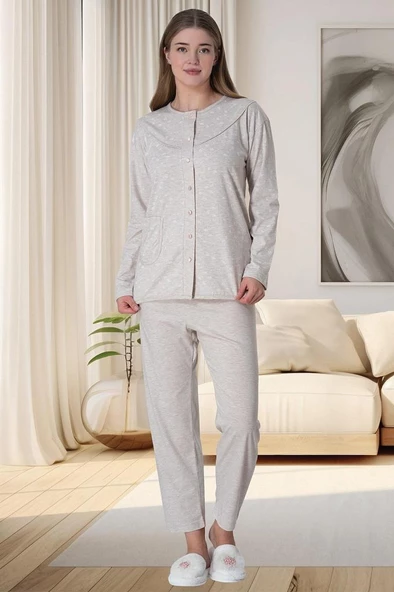 Mecit 6022 Bayan Vizon Büyük Beden Boydan Düğmeli Pijama Takımı ürün görseli 1