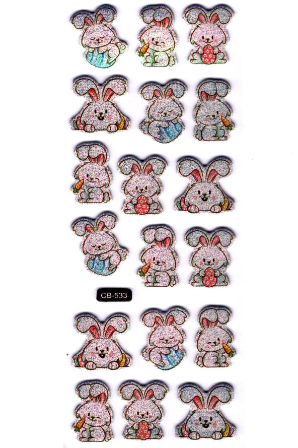 Sticker Kabartmalı Sticker Defter, Planlayıcı Etiket - (cb-533) 16x7 cm- Sevimli Tavşanlar ürün görseli 1