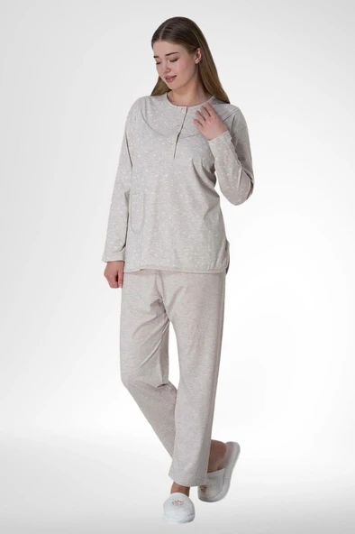 Mecit 6021 Bayan Vizon Büyük Beden Uzun Kollu Pijama Takımı ürün görseli 1