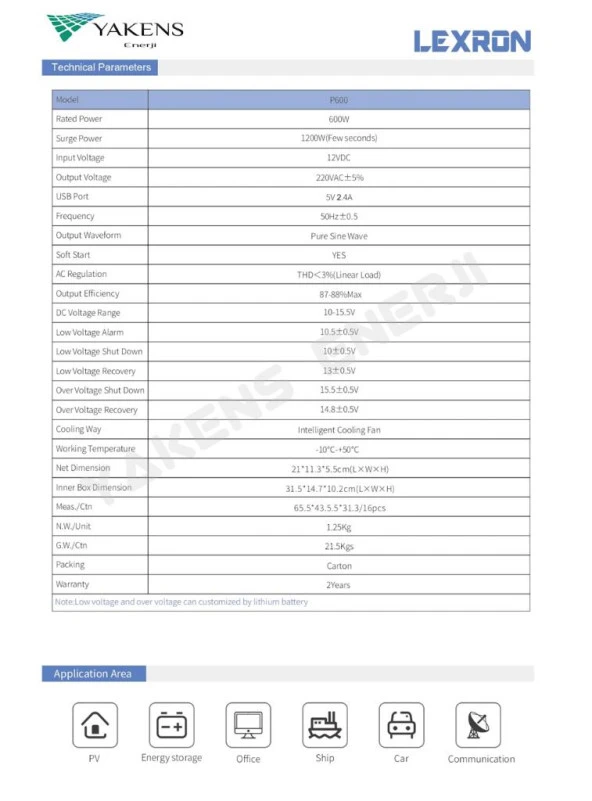 600 Watt 12V Tam Sinüs İnverter Lexron - Resim 4