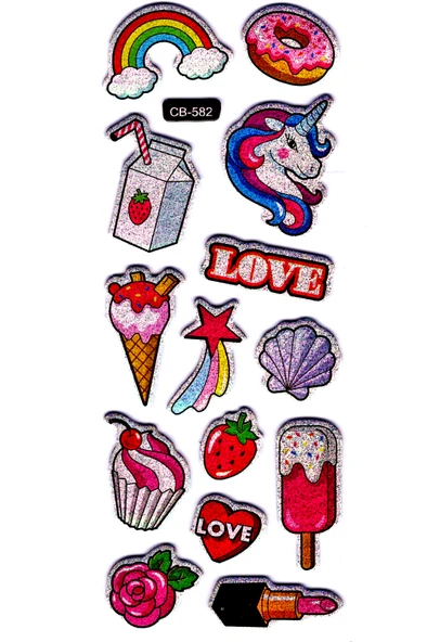 Sticker Kabartmalı Sticker Defter, Planlayıcı Etiket - (cb-582) 16x7 cm- Unicorn Love ürün görseli 1