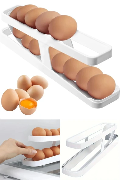 2 Katlı Otomatik Buzdolabı Yumurtalık Kayar Raflı Yumurta Standı Pratik Saklama Kabı ürün görseli 1