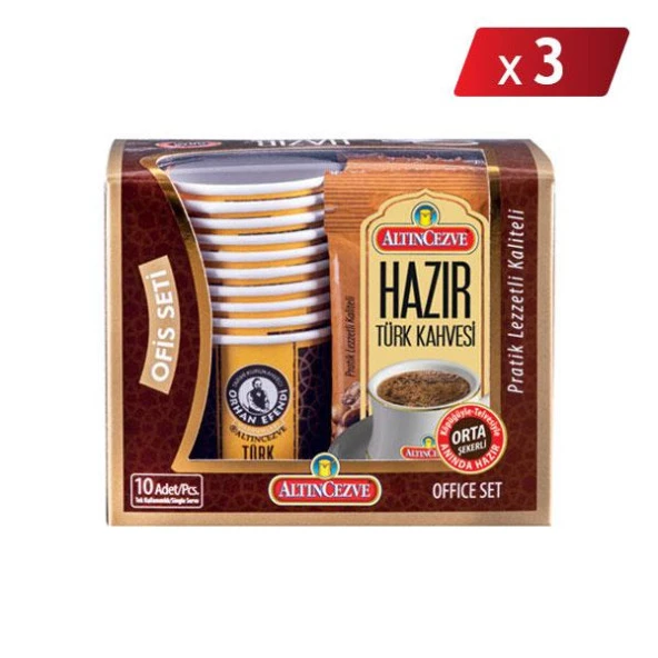 Altın Cezve Hazır Türk Kahvesi Ofis Seti Orta Şekerli 10 x 9 Gr - 3LÜ PAKET ürün görseli 1