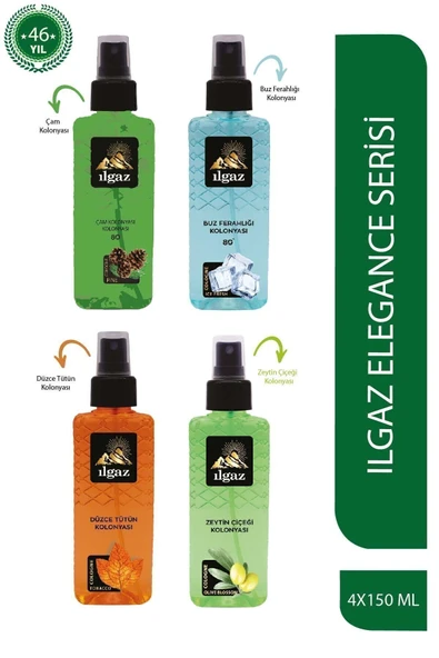 Çam & Buz Ferahlığı & Tütün & Zeytin Çiçeği Kolonyası 150 Ml - Elegance Series 4'lü Kolonya Seti ürün görseli 1