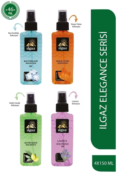 Buz Ferahlığı & Tütün & Zeytin Çiçeği & Lavanta Kolonyası 150 Ml - Elegance Series 4'lü Kolonya Seti ürün görseli 1