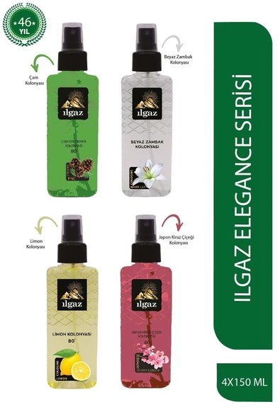 Çam & Beyaz Zambak & Limon & Japon Kiraz Çiçeği Kolonyası 150 Ml - Elegance Series 4'lü Kolonya Seti ürün görseli 1