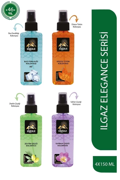 Buz Ferahlığı & Tütün & Zeytin Çiçeği & Safran Çiçeği Kolonyası 150 Ml - Elegance Series 4'lü Kolonya Seti ürün görseli 1