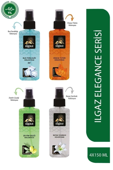 Buz Ferahlığı & Tütün & Zeytin Çiçeği & Beyaz Zambak Kolonyası 150 Ml - Elegance Series 4'lü Kolonya Seti ürün görseli 1