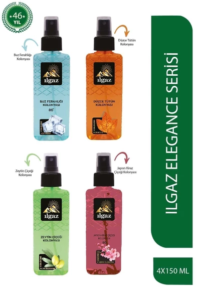 Buz Ferahlığı & Tütün & Zeytin Çiçeği & Japon Kiraz Çiçeği Kolonyası 150 Ml - Elegance Series 4'lü Kolonya Seti ürün görseli 1