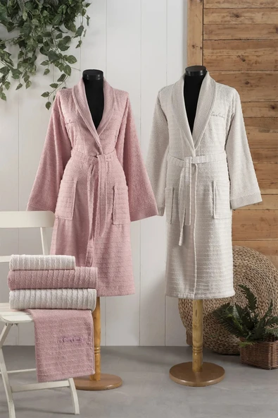 Pierre Cardin 6 Parça Jakarlı Aile Bornoz Seti-Wave Soft G.Kurusu Krem ürün görseli 1