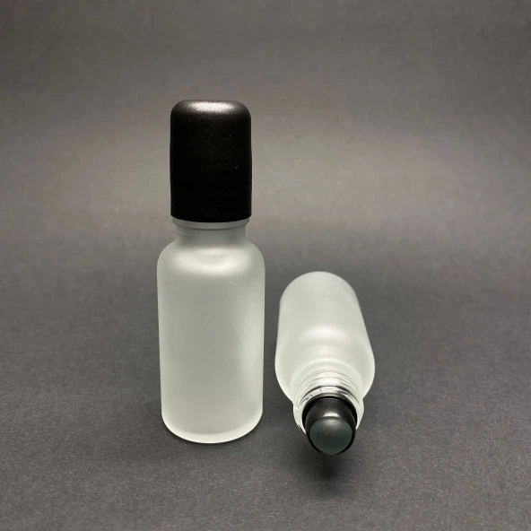 20 Ml Buzlu Cam Roll on Şişesi , Siyah Kapaklı Cam Esans Şişesi 20 cc  x 3 Adet ürün görseli 1