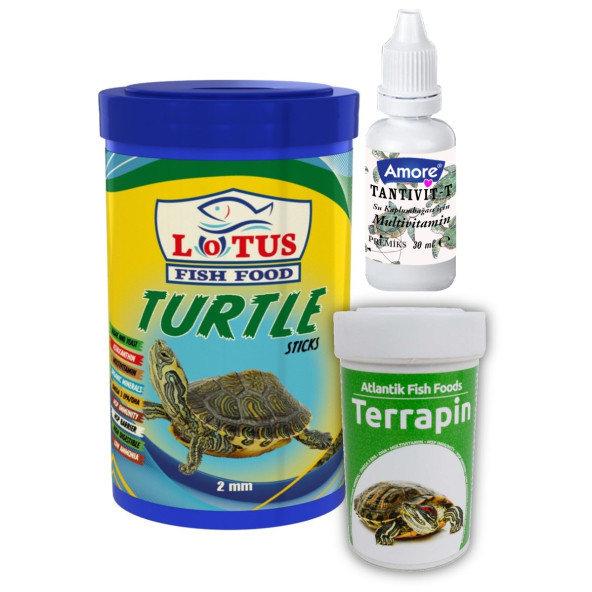 Lotus Kaplumbağa Yemi 1000ml, terrapin 100 ml Turtle Sticks, Multivitamin Seti ürün görseli 1