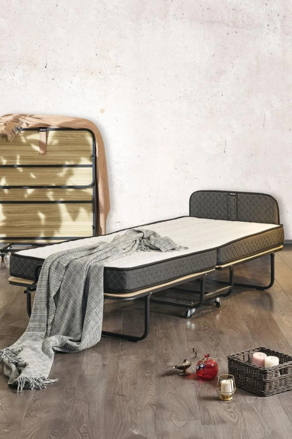 Niron Premium Katlanır Yatak 90x200 cm Paket Yaylı Lüks Yatak ve Kaydırmaz Kumaş Kaplı Karyola ürün görseli 1