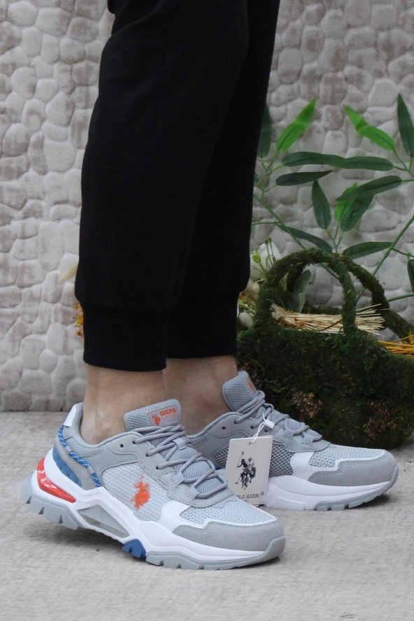 U.S. Polo Assn. Vıncent Gri Turuncu Mavi Orijinal Ürün Erkek Sneaker Ayakkabı ürün görseli 1